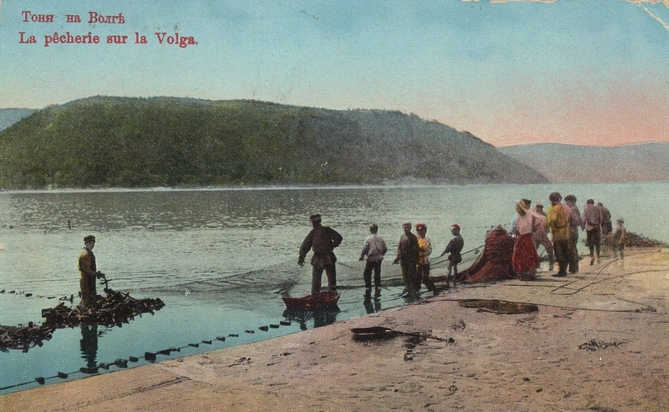 рыбаки ловят рыбу в реке Волга
