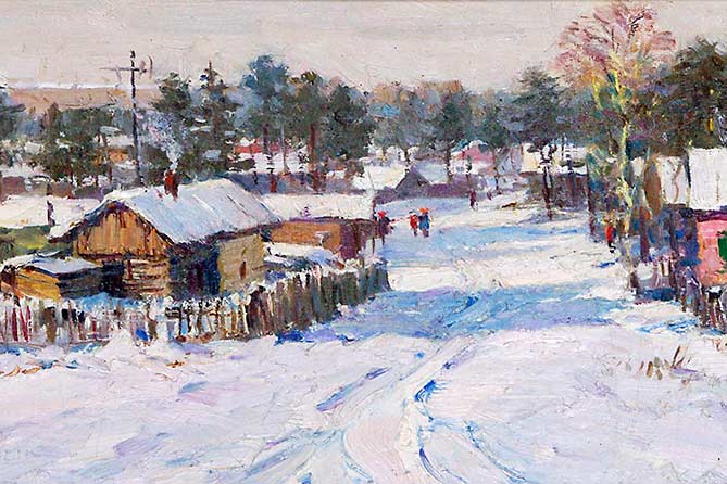 Зима, поселок Комсомольский художник В.Ф.Еремин фрагмент