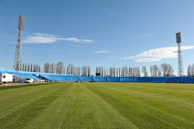 зеленая трава на футбольном поле